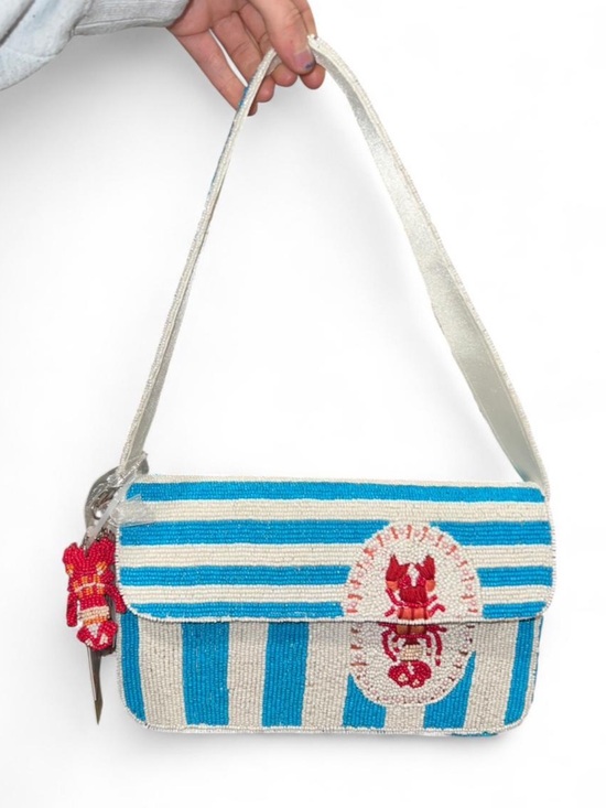 T.J.Maxx Handbags - viral Blue and white striped lobster beaded shoulder bag made in india